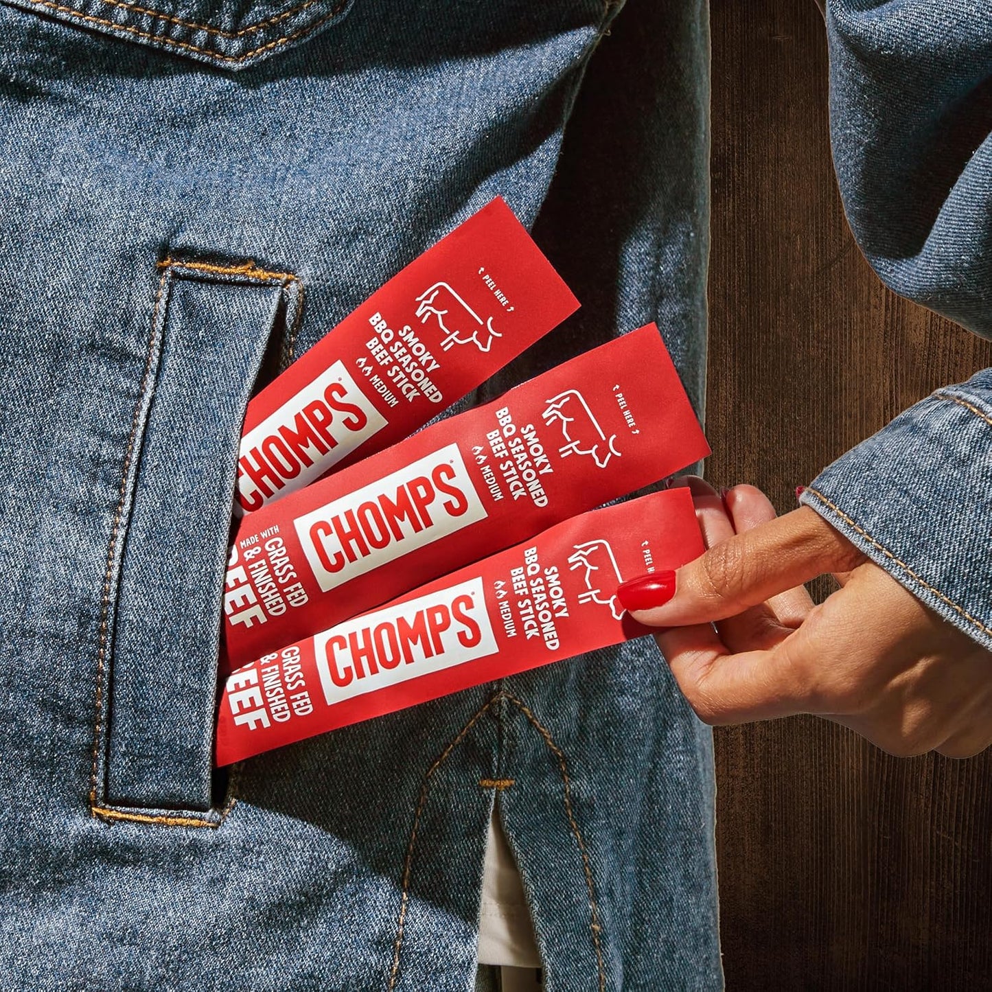 Chomps Grass-Fed and Finished Smoky BBQ Seasoned Beef Jerky Snack Sticks 24-Pack - Keto, Paleo, Whole30, 10g Lean Meat Protein, Gluten-Free, Zero Sugar Food, Non-GMO